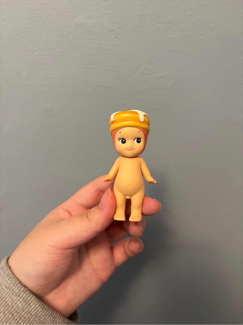 Mini Peach Figurine with Orange Pancake Hat - Cute Collectible